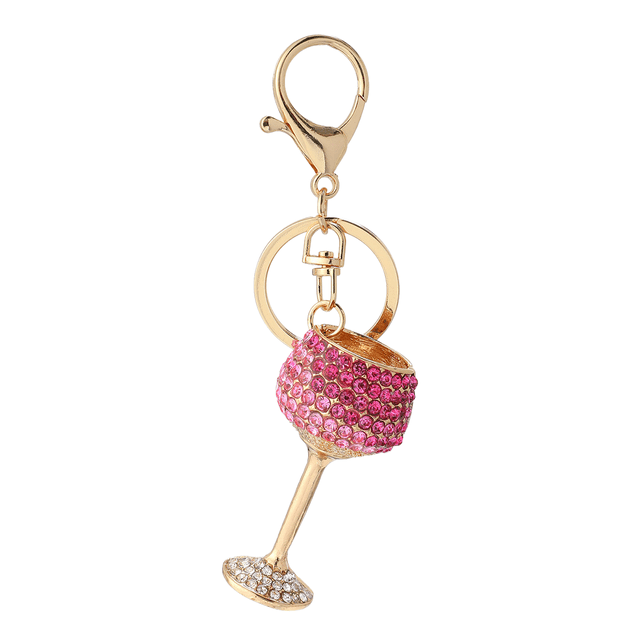Llavero Creative, copa de vino rosa con diamantes de imitación de cristal