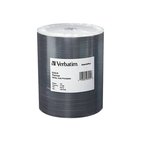 Verbatim DataLifePlus - 100 x DVD-R - 4.7 GB 16x - white - thermal transfer printable surface, printable inner hub - brick