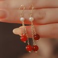 thumbnail image 3 of K-KED Natural 8mm Red Carnelian Round Gemstone Beads Hook Dangle Earrings AAA, 3 of 3