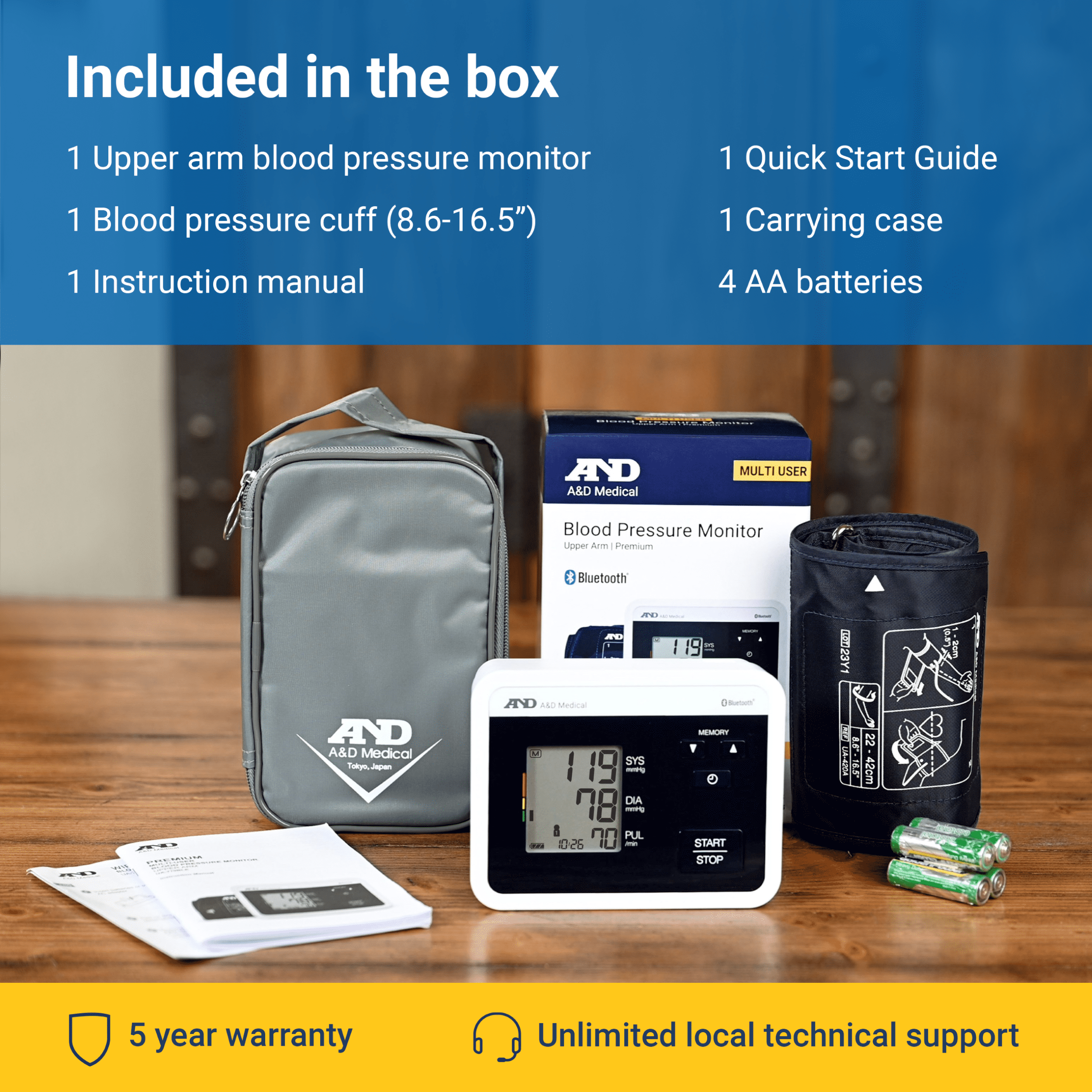 A&D Medical Bluetooth Blood Pressure Monitor, Upper Arm, Medium Cuff, Digital, Heart Rate Detection (UA-770BLE)