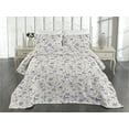 thumbnail image 2 of Ambesonne Botanical Quilted Coverlet 3 Pcs, Leafy Vintage Flowers Art, Queen Size, Ivory and Blue Violet, 2 of 4