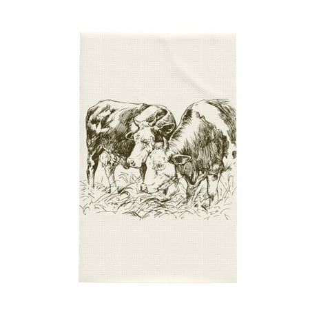 

Absorbent Kitchen Towels Cows Grazing On Meadow 1 Quick Drying Dish Towels for Kitchen Drying Soft Hand Towels with Lanyard for Kitchen Decor
