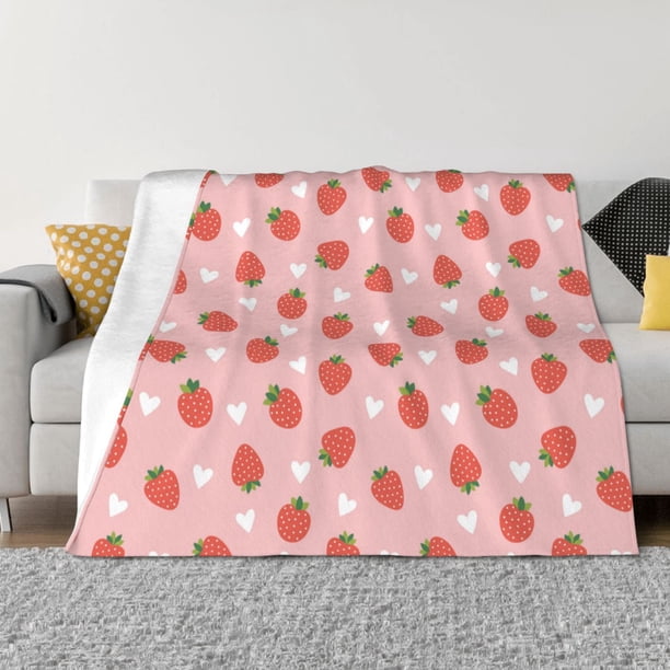 Balery Strawberry Manta de Franela con Dibujo, Lujo Ultra Suave y Cálido, Antipelusa y Resistente a las Arrugas para Cama, Sofá, Camping -50"x40"