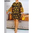 thumbnail image 1 of RWJDXD Robe Grande Taille pour Femmes 2024 Robe d'Été Imprimée Vintage Manches Évasées 3/4 Robe de Soirée Mini Bohème Vestido Robe de Plage, 1 of 5