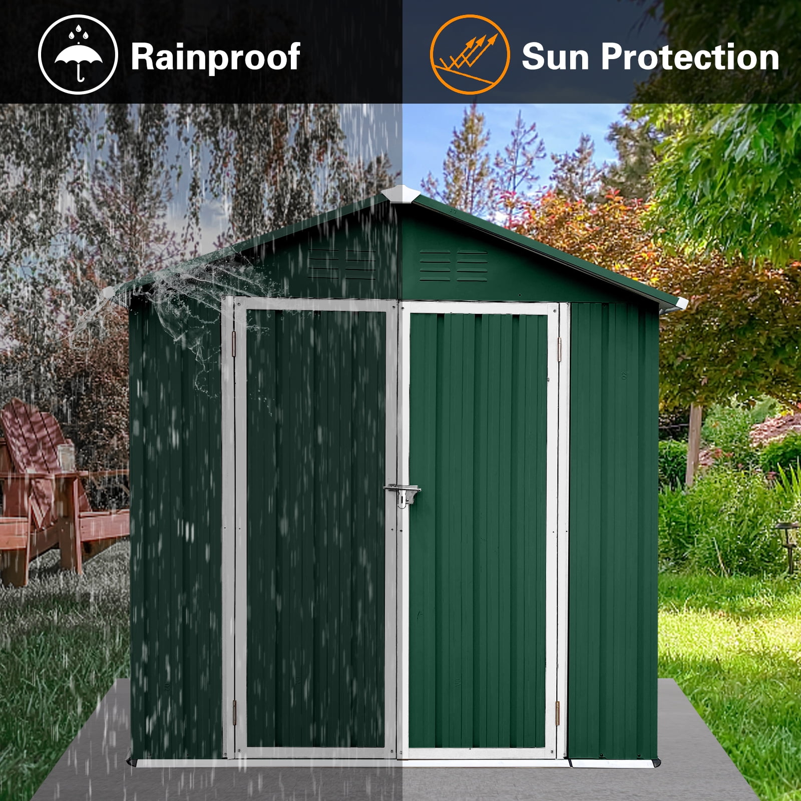 6' x 4' Outdoor Storage Shed, Metal Garden Shed with Lockable Doors, Tools Storage Shed for Backyard, Green