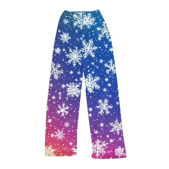 WTOBBY Women's Merry Christmas Print Pajama Bottoms, Soft Fleece-Lined Sleep Pants with Festive Snowflake and Tree Designs, Casual Home Wear for Winter,Blue L