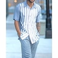 thumbnail image 3 of Nueva camiseta de moda de verano + pantalón, 2 piezas, camiseta + pantalón, moda para hombre, estilo Harajuku, retro, rayas verticales y horizontales, camisetas para hombre, 3 of 5