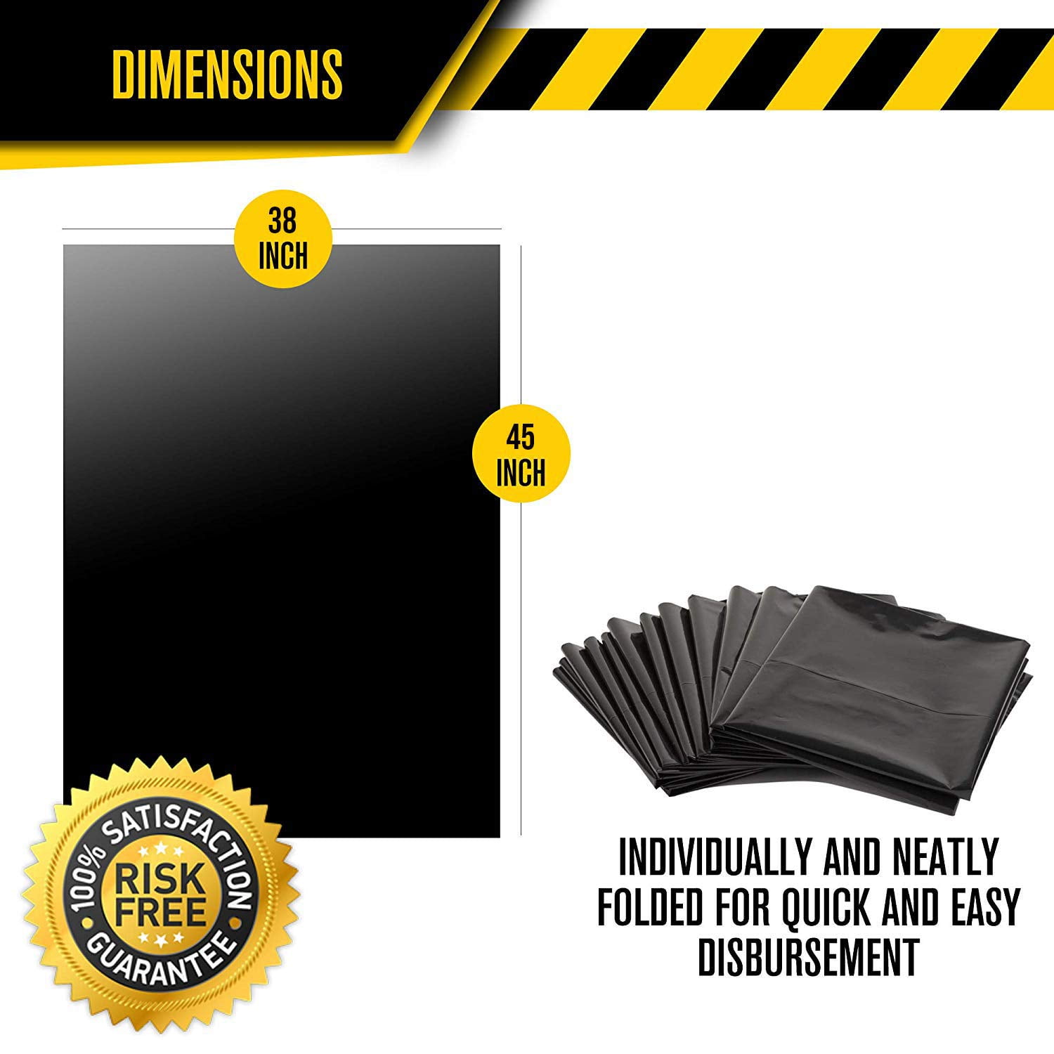 Ultrasac - Extra Large Heavy Duty Trash Bags, 44 Gallon, 1.8 Mil, 38" x 45", Black, 50 Bags/Roll