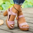 thumbnail image 6 of Pandaie Women's Platform Heel Sandals Open Toe Ankle Strap Wedding Party Dress Shoes Retro Orthopedic Wedge High Heeled Sandal (Pink,8.5), 6 of 7