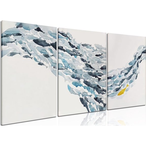 Framed Water Color Fish Group Canvas Wall Art Set of 3 Water Color Fish Posters, Golden Fish Blueprints Decorative Printed Picture for Living Room Bedroom Dining room Decor 12x16 In