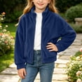 thumbnail image 6 of BXJX Girls Fleece Jackets Size 7-8, Casual Zip‑Up Stand Collar Long Sleeve Outerwear with Pockets Navy, 6 of 9