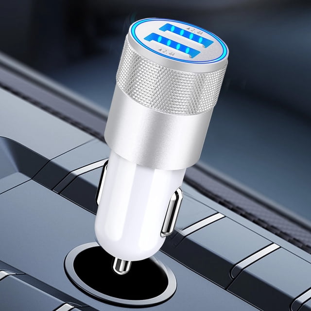 Binmer Silvers White Car Chargers Dual 2.4A Total Output 4.8A Power 24W Android USB Fast Charging Cigarettes Lighter