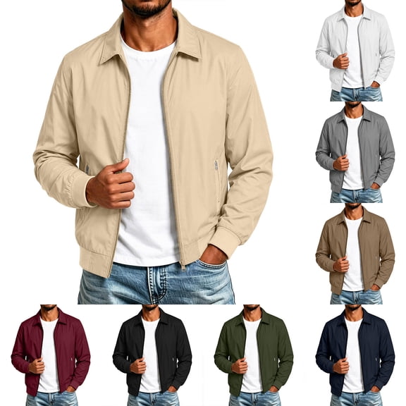 Mens Lightweight Jackets Casual Light Track Jacket for Men Fall Zip Work Dress Business Coat Men's Solid Color Long-sleeved Jacket