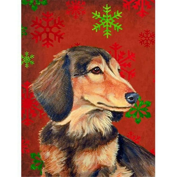 11 x 15 In. Dachshund Red And Green Snowflakes Holiday Christmas Flag, Garden Size