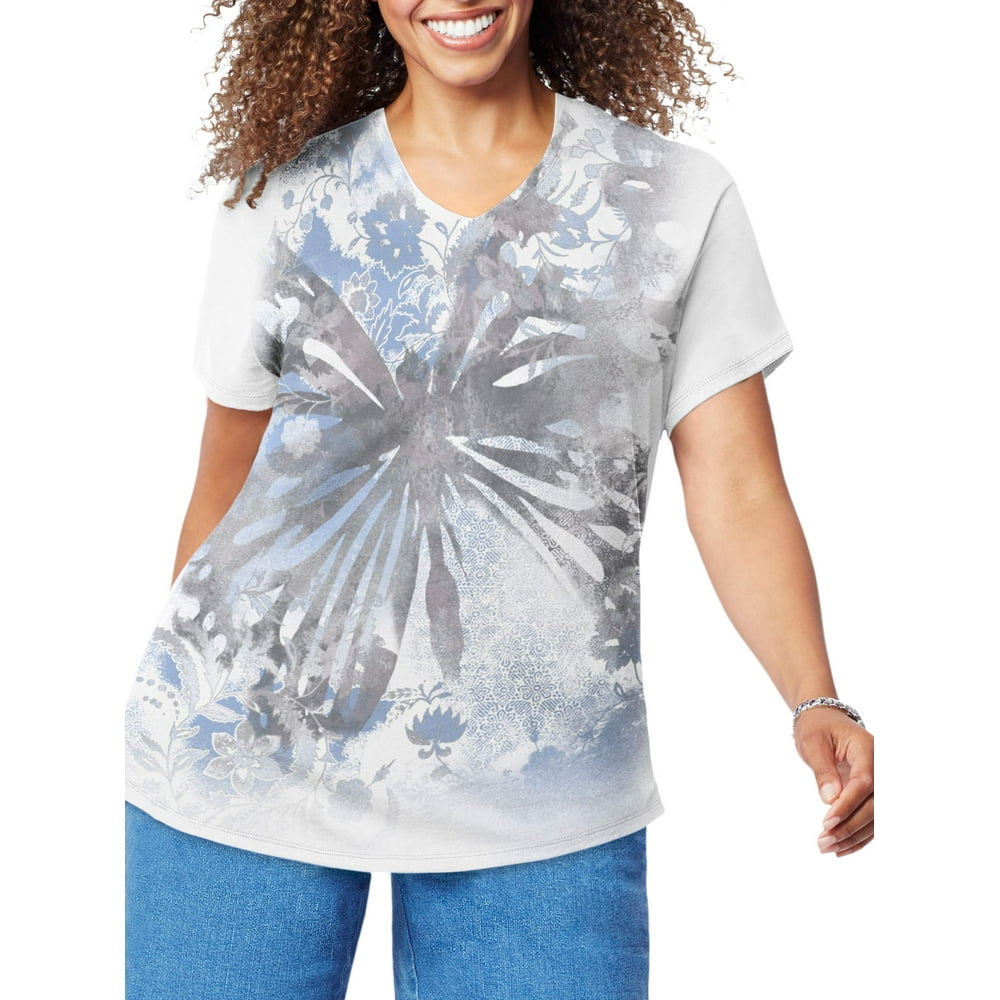 Just My Size Just My Size Womens Plus Size Short Sleeve Graphic V