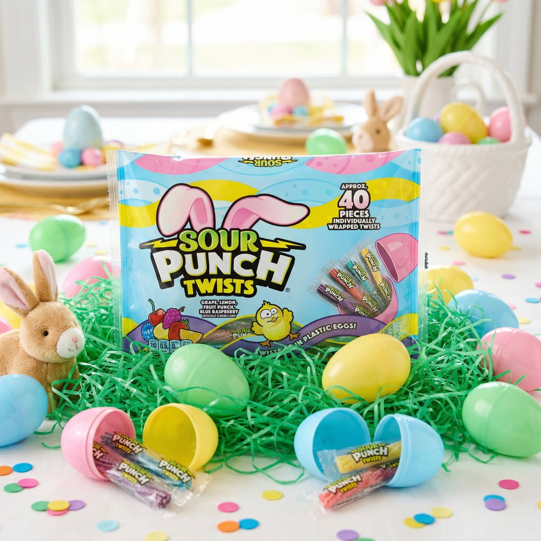 (3 pack) Sour Punch Twists Individually Wrapped Easter Candy, 9oz Bag