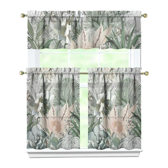 Rustic Floral Print Curtains 36 Inch Short - 3 Panel Vintage Country Set with Bohemian Wildflowers, Rod Pocket