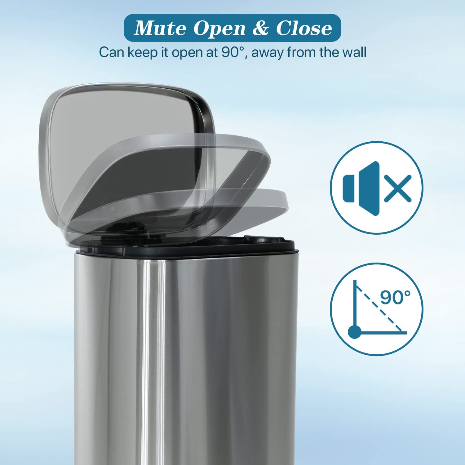 10-Gallon/45L Kitchen Trash Can with Lid, Featuring a Removable Inner Bucket, Pedal-Activated Stainless Steel Trash Bin (Silver) for Office and Bathroom Use