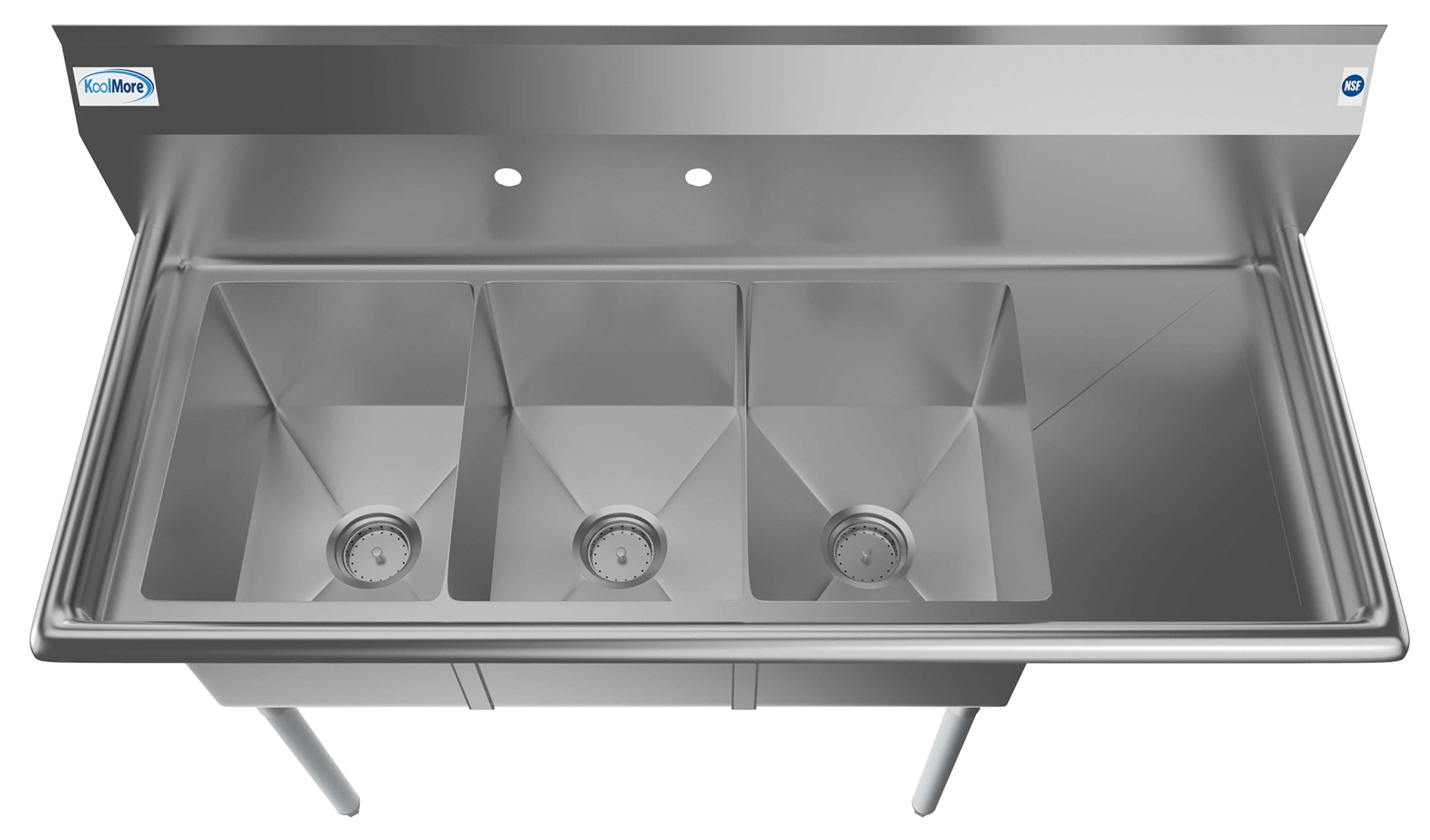 3 Compartment 51" Stainless Steel Commercial Kitchen Sink with Drainboard - Bowl Size 12" x 16" x 10"