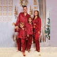 thumbnail image 6 of Yoodem Children's Matching Family Pajamas Set Solid Relaxed Fit Hip Length Lapel Long Sleeve Button Glossy Satin Wrinkle-Resistant Sleepwear Wine Kids (140), 6 of 9