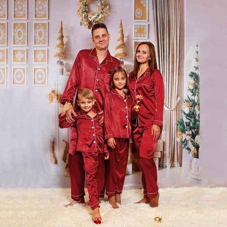 

Satin Pajamas PJ s Solid Family Matching Sleepwear Nightwear Pants Set For Men