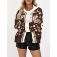 thumbnail image 4 of Floral Cropped Cardigan Sweaters for Women V Neck Long Sleeve Button Down Color Block Knit Fall Jacket Coffee S, 4 of 7