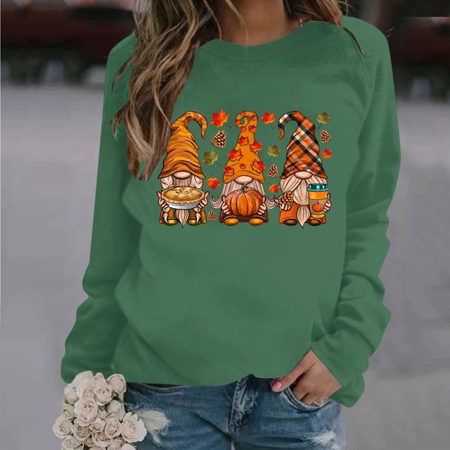 Meichang Hauts pour Femmes Fall T-Shirts Graphiques de l'Action de Grâce Manches Longues Décontractées Coupe Ample Col Rond Blouse Pull