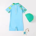 thumbnail image 2 of GYRATEDREAM Toddler Little Kids Baby Boys Swimsuit Cartoon 1-Piece Rashguard Bathsuit+Hat UPF 50+, 2 of 5