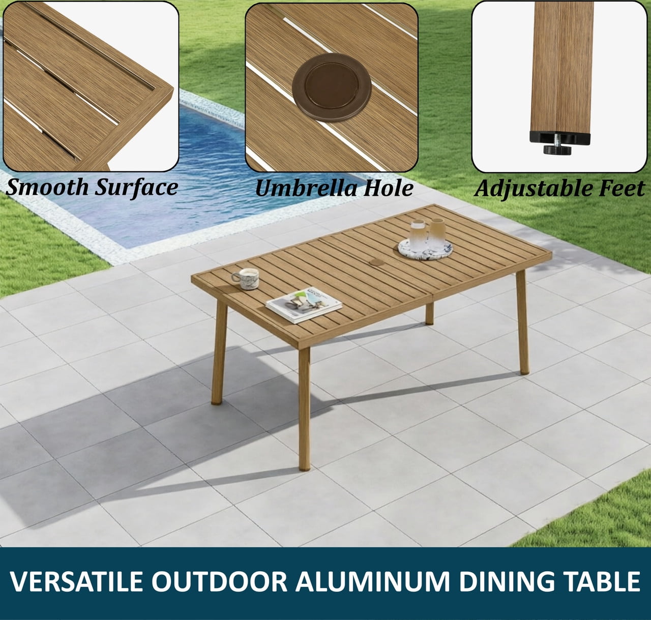 7-Piece Aluminum Outdoor Dining Table Set for 6, Patio Dining Chairs Set of 6 with Cushions, Weather-Resistant Armchairs & Kitchen Table