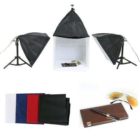 Portable Shooting Kit - Upgraded Portable Photo Lighting Studio Shooting Tent Box Kit include White/ Black/Blue/Red Background, Energy Saving Day Lights , Adjustable Tripod Stand for Softbox Holding, Softboxes with Mounts