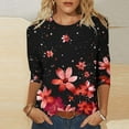 thumbnail image 2 of CYMMPU 3/4 Sleeve Blouses for Women Dressy Casual Round Neck Spring Tops Loose Fit Tunic Tops Summer Trendy Shirts Flower Pattern Lightweight Basic Tees Red XXXXXL, 2 of 5