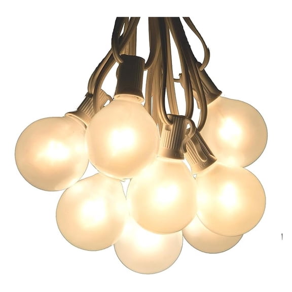 50 Foot Outdoor Globe Patio String Lights - Set of 50 G50 White Pearl 2 Inch Bulbs with White Cord