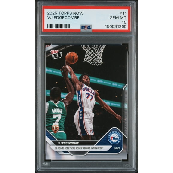 Graded 2025 Topps Now VJ Edgecombe #11 Rookie RC Basketball Card PSA 10 Gem Mint