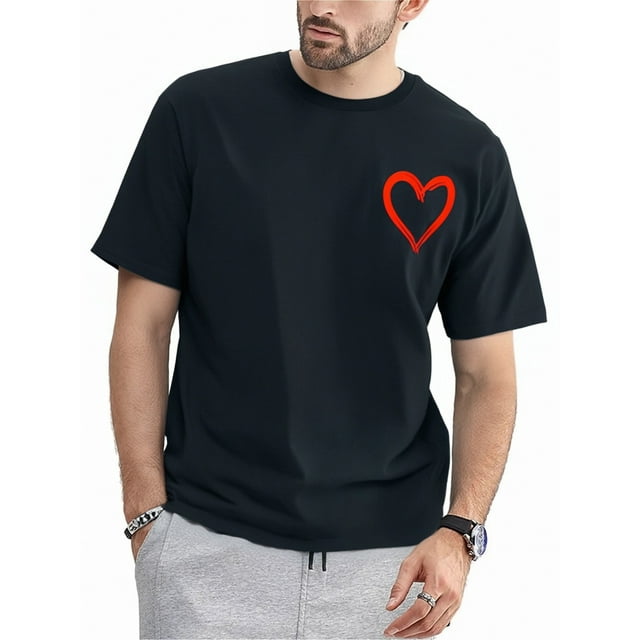 Red Heart Cool Love Heart Graphic Valentines Day Men Women T-Shirt, Short sleeves, Round Neck Tees