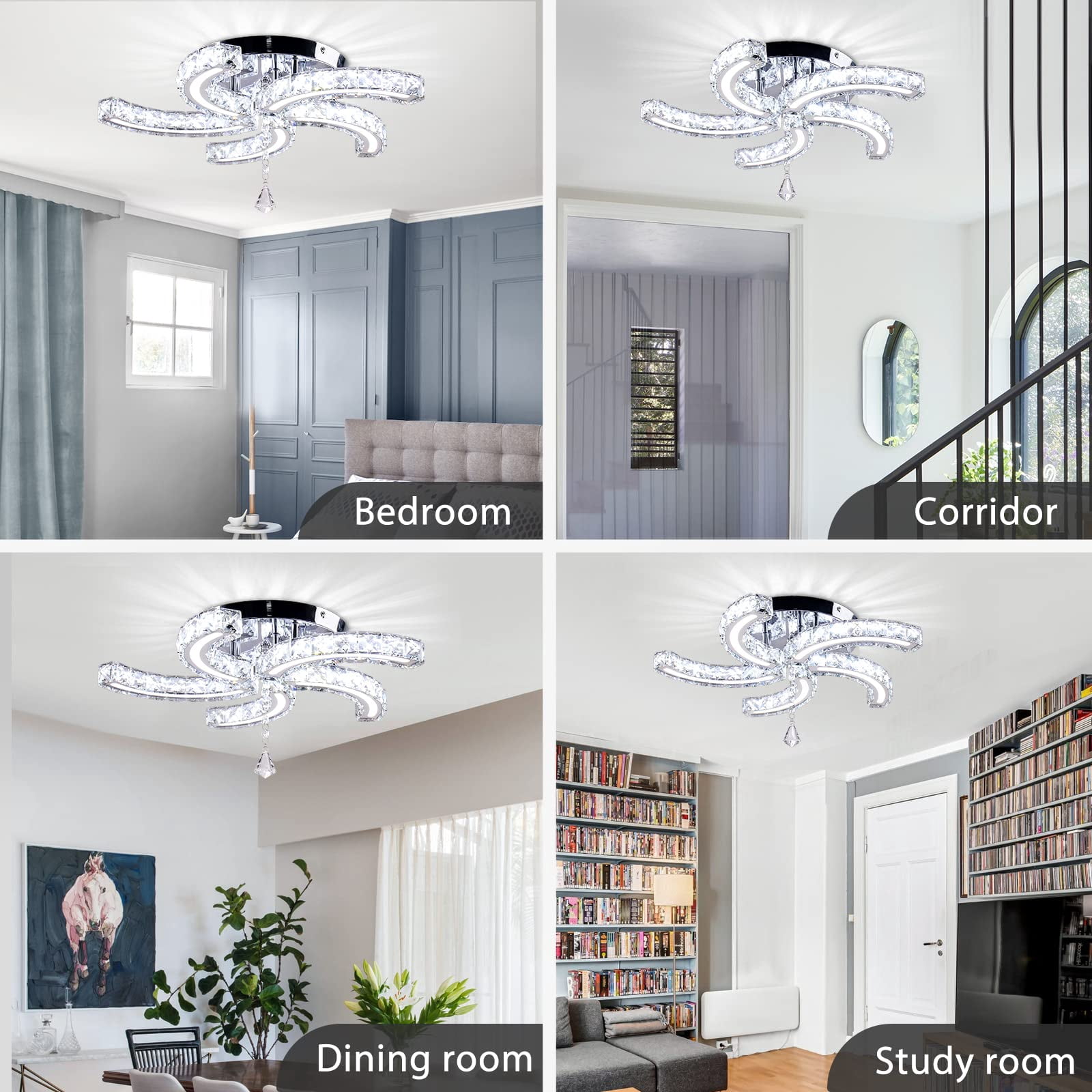 FRIXCHUR Modern Dimmable Crystal Led Ceiling Light 5 Arms Acrylic Crystal Chandeliers Stainless Steel Pendant Light