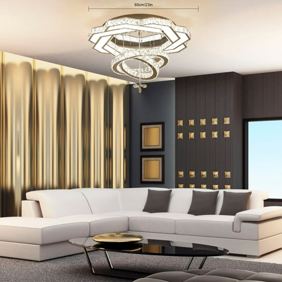 23.6" NEW Modern Large Crystal Chandelier Round Ring Dimmable Living Room Lamps