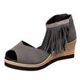 thumbnail image 4 of Rokment Women's Bling Rhinestones Fringe Platform Wedge Sandals Boho Beach Summer Fall Suede Peep Toe Espadrilles Chunky High Heels Dress Shoes Grey Size 8.5, 4 of 5