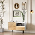 thumbnail image 5 of Roomfitters Mid Century Buffet Cabinet with Open Storage, Buffet Sideboard with Drawers, Storage Cabinet with door, Credenza for Living Room, Poplar Wood Print Carved and Geometric Design, 5 of 9