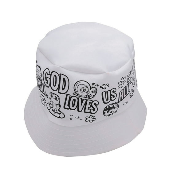 Fun Express 22" circ. Color Your Own Zoom In VBS Polyester Bucket Hats - 12 Pieces, Vacation Bible School Supplies