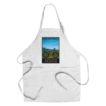 Ashland, Oregon - Mountain Bike Scene - Ride the Trails - Lantern Press Artwork (Cotton/Polyester Chef's