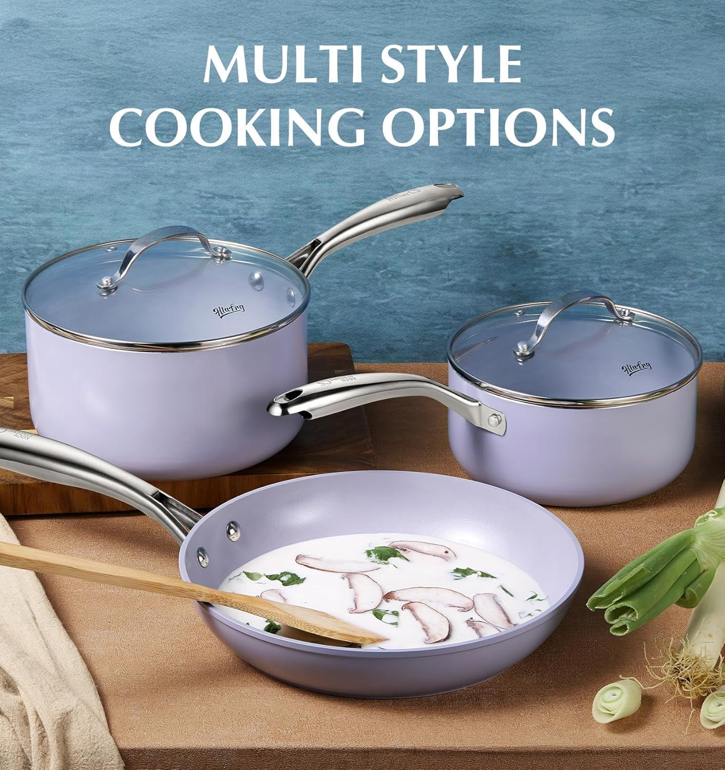 Koch Systeme CS 14 inch Nonstick Frying Pan with Lid, Skillet with Ceramic Coating, Suitable for All Stoves, Gradient Purple
