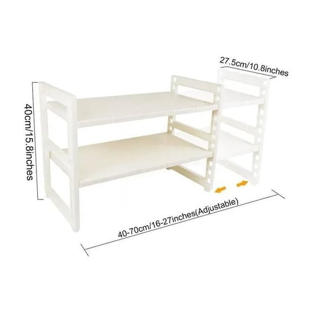 Organizador de estantes de cocina apilable, organizador de gabinete expandible con placa de marco ajustable en altura, construcción resistente para despensa, baño, dormitorio, diseño ingenioso,