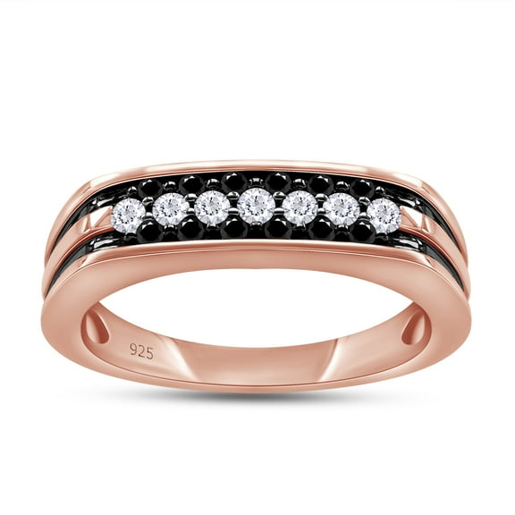 1/2 Carat CTTW Round Cut Black And White Natural Diamond Men's Wedding Band Promise Ring In 14K Rose Gold Over Sterling Silver (0.50 Cttw,I2-I3 Clarity)