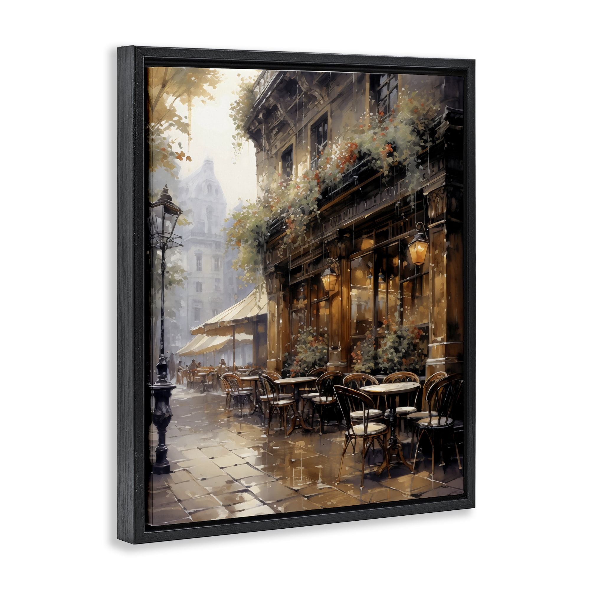 Stupell Industries Paris Street Cafe in Rain Black Framed Floater Canvas Wall Art, design by Creative Studio