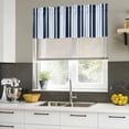 thumbnail image 5 of Navy Blue Valances for Windows, Decorative Rod Pocket Window Valance Curtains, Modern White Geometric Vertical Stripes Short Curtain Drapes for Kitchen/Bathroom/Living Room, 2 Panels, 54" W x 18" L, 5 of 8