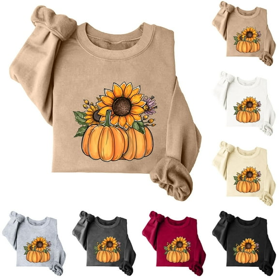 VKOYWKM Thanksgiving Sweatshirts Women Thanksgiving Pumpkin Graphic Sweatshirts Oversized Long Sleeve Casual Crewneck Sweatshirts Family Party Pullover Tops