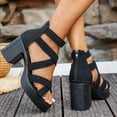 thumbnail image 4 of Rokment Women's Platform Chunky Block High Heels Dressy Sandals 2026 Trendy Casual Leather Square Toe Ankle Strap Heeled Strappy Summer Shoes with Back Zipper Black Size 6.5, 4 of 5