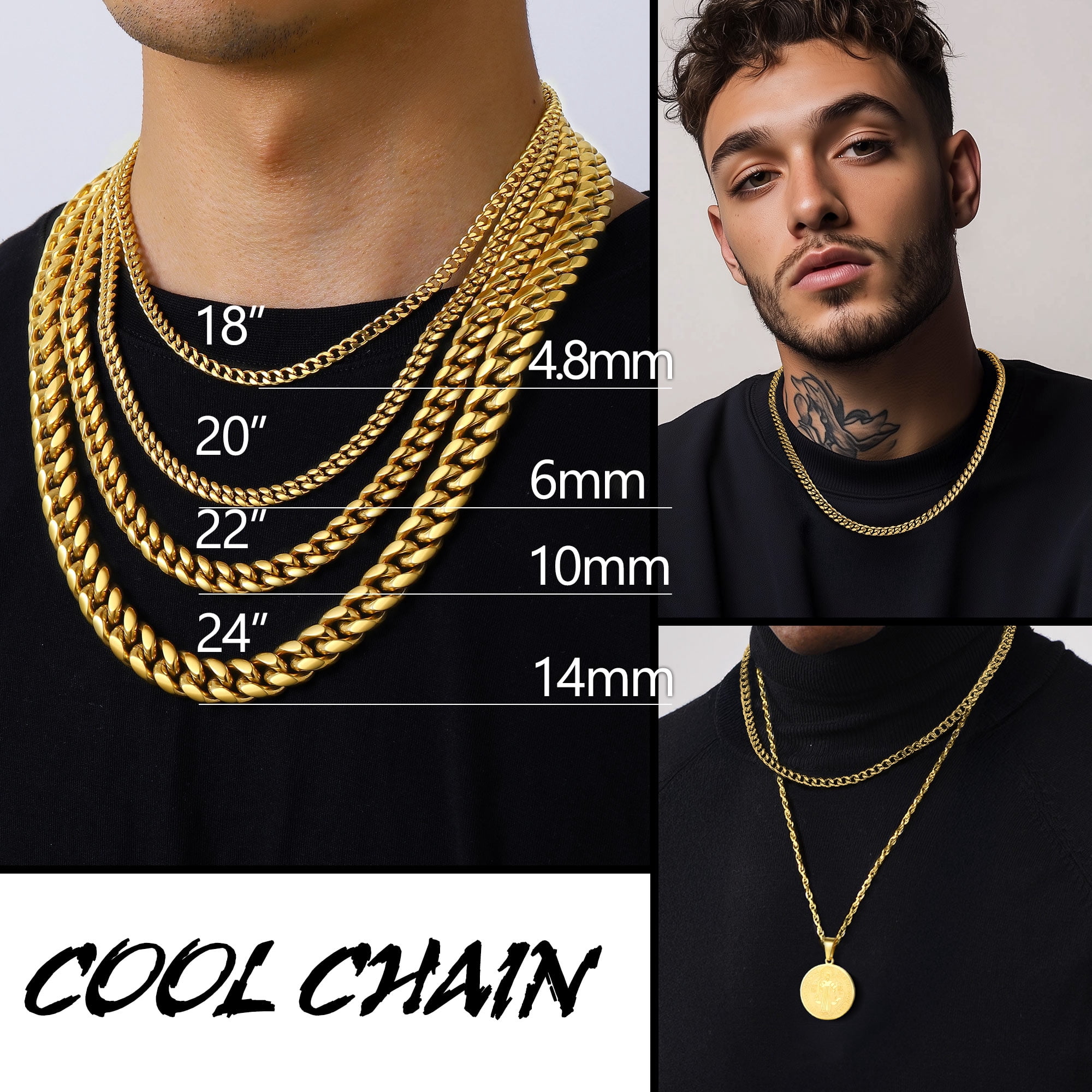 PROSTEEL 14K Gold Plated Cuban Chain for Men Curb Necklace 10mm Thick Hip Hop Mens Gift for Birthday 26 Inch