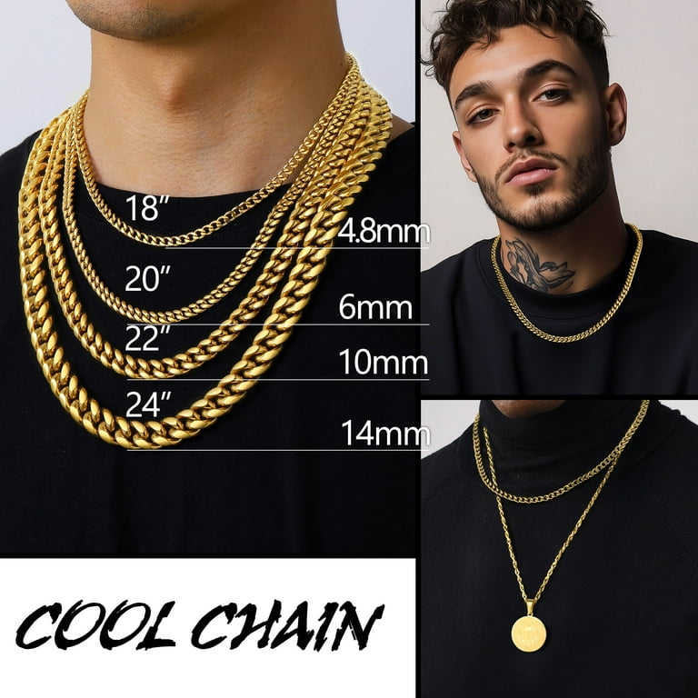 PROSTEEL 14K Gold Plated Cuban Chain for Men Thick Curb Necklace