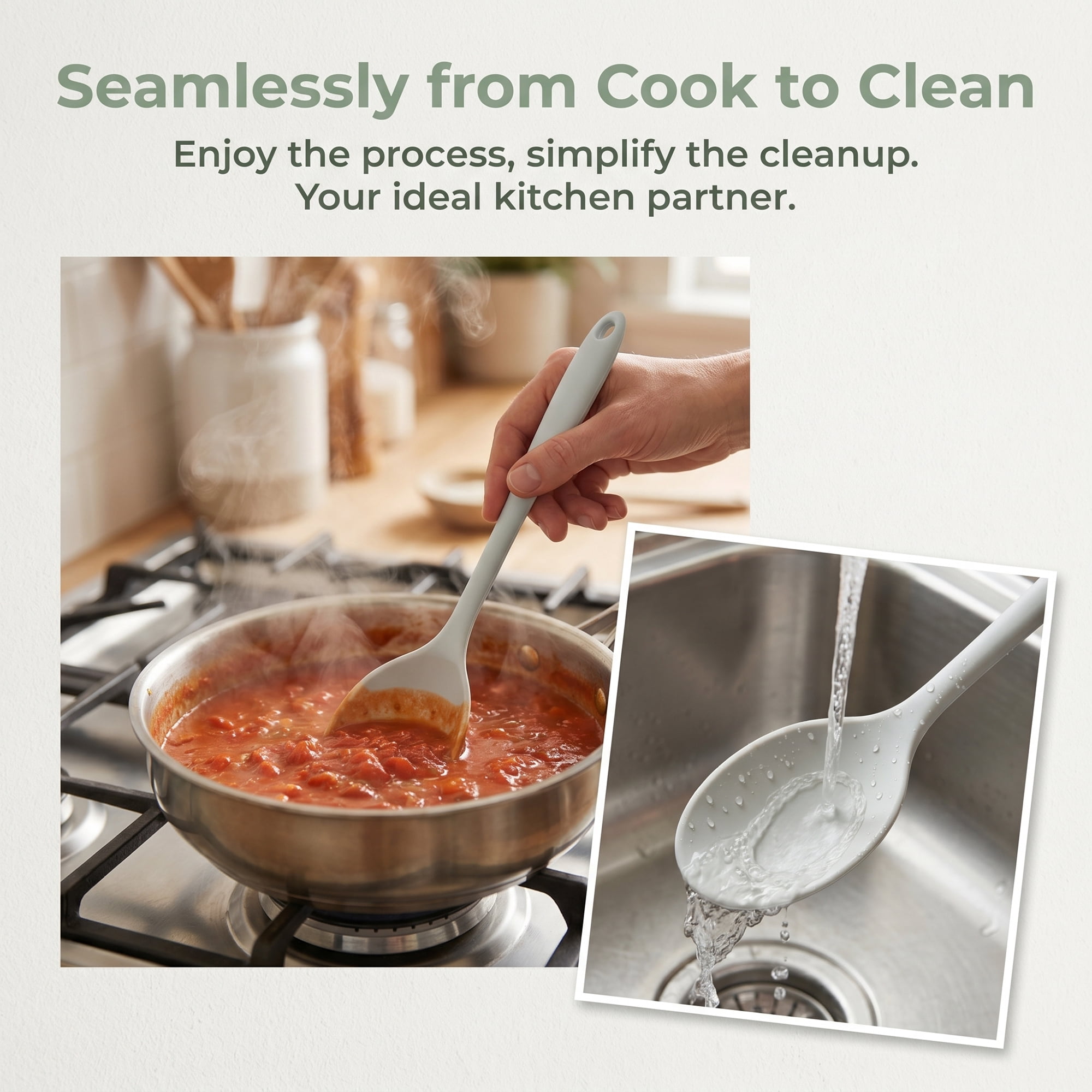 Unique Bargains Silicone Non Stick Heat Resistant Cooking Spoon Grey 12.5x3.1in